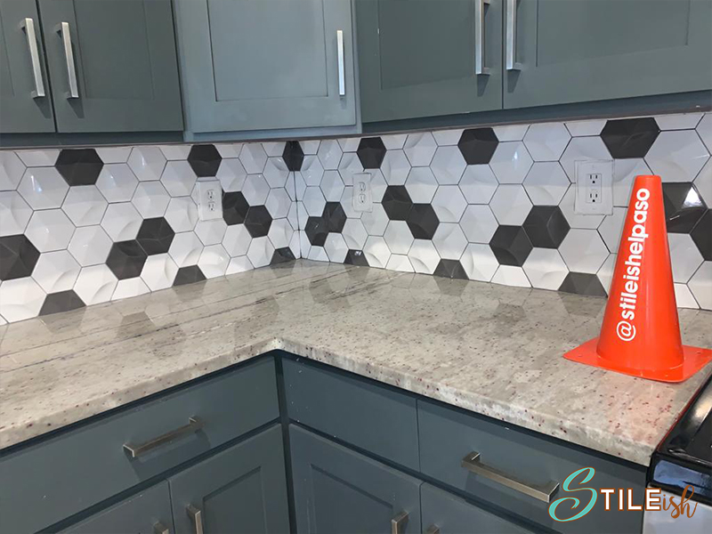 3D hex backsplash mosaic