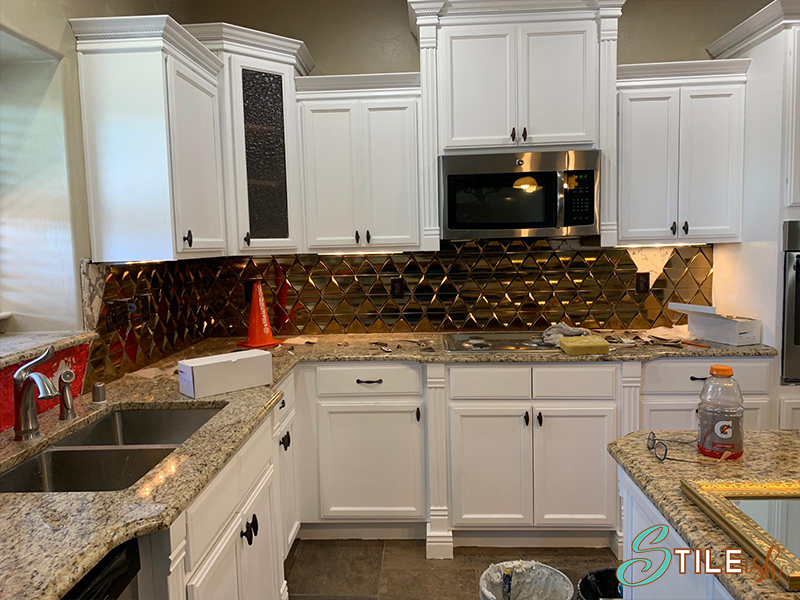 triangle gold backsplash