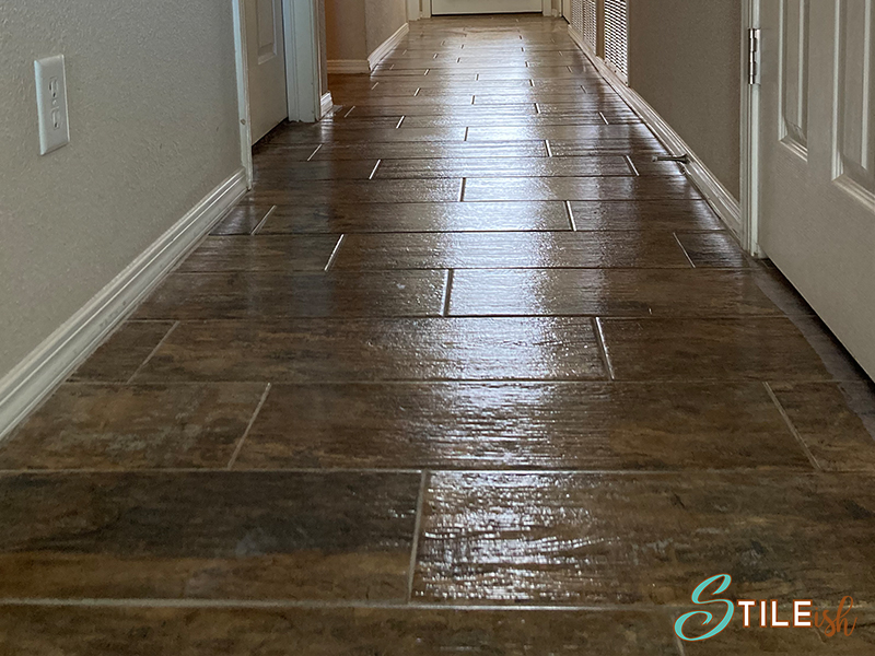 wood look tile hallway
