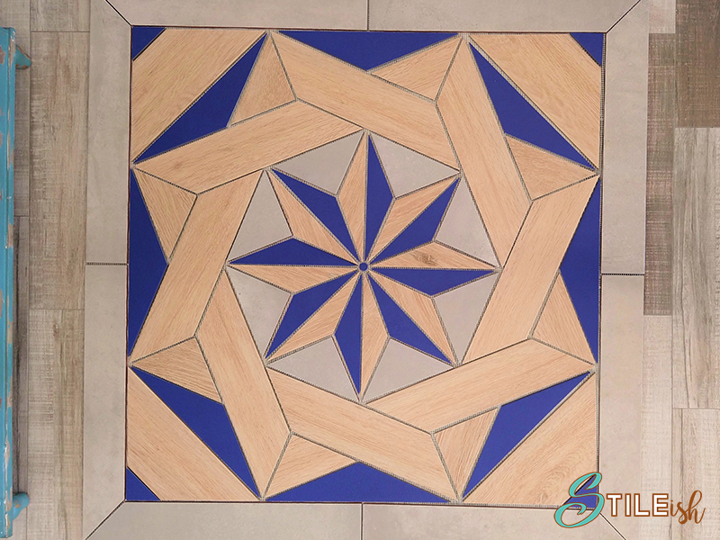 medallion pinwheel blue & wood